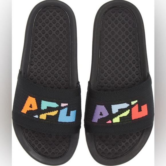 APL TechLoom Knit Sport Slides Black Multicolor Big Logo comfy Sandals NIB 6 - Picture 3 of 11